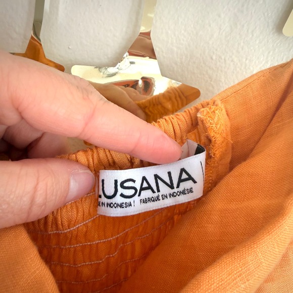 Lusana Orange Strapless Pleated Bodice Smocked Back Maxi Dress Summer Beach - Picture 7 of 10